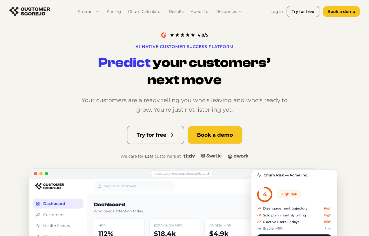 Customerscore.io homepage hero